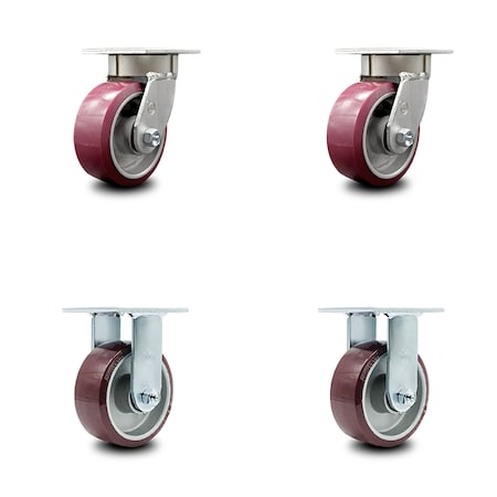 Service Caster 5 Inch Kingpinless Poly on Aluminum Wheel Swivel Caster Swivel 2 Rigid, 2PK SCC-KP30S520-PAR-2-R-2